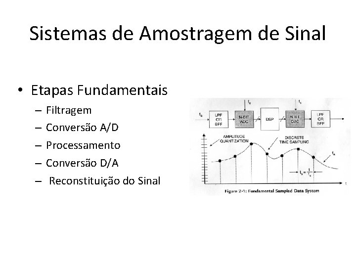 Sistemas de Amostragem de Sinal • Etapas Fundamentais – – – Filtragem Conversão A/D