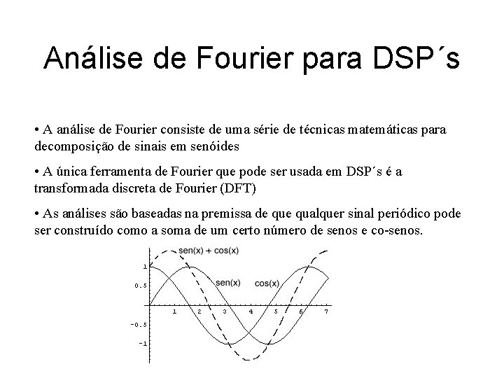 Análise de Fourier para DSP´s • A análise de Fourier consiste de uma série