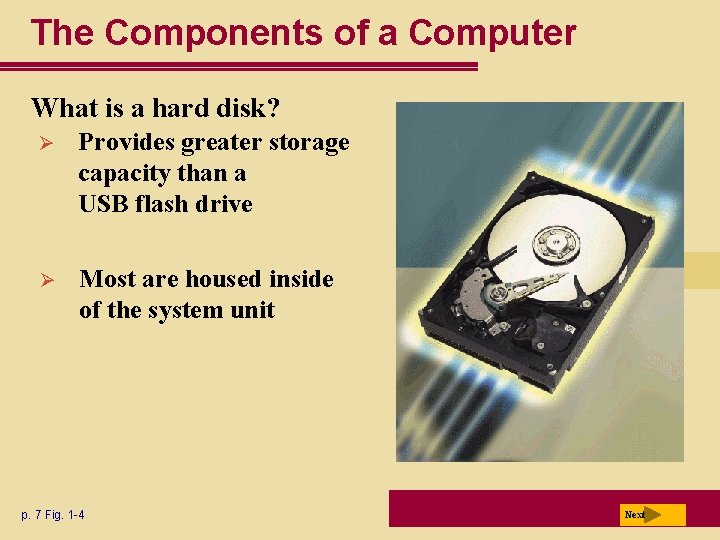 The Components of a Computer What is a hard disk? Ø Provides greater storage