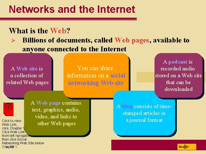 Networks and the Internet What is the Web? Ø Billions of documents, called Web