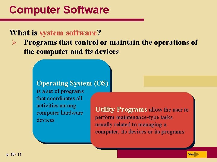 Computer Software What is system software? Ø Programs that control or maintain the operations