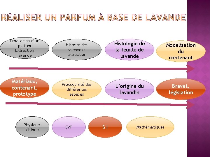 Production d’un parfum Extraction lavande Histoire des sciences : extraction Histologie de la feuille