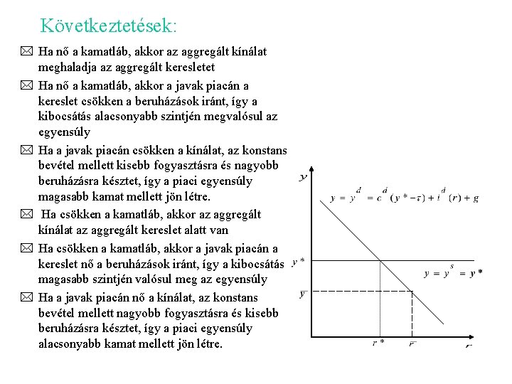 Következtetések: * Ha nő a kamatláb, akkor az aggregált kínálat meghaladja az aggregált keresletet