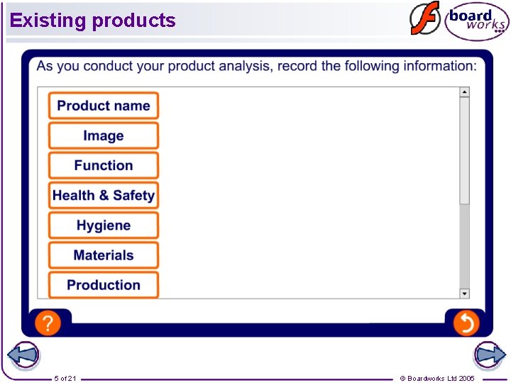 Existing products 5 of 21 © Boardworks Ltd 2005 Existing products 5 of 21 © Boardworks Ltd 2005