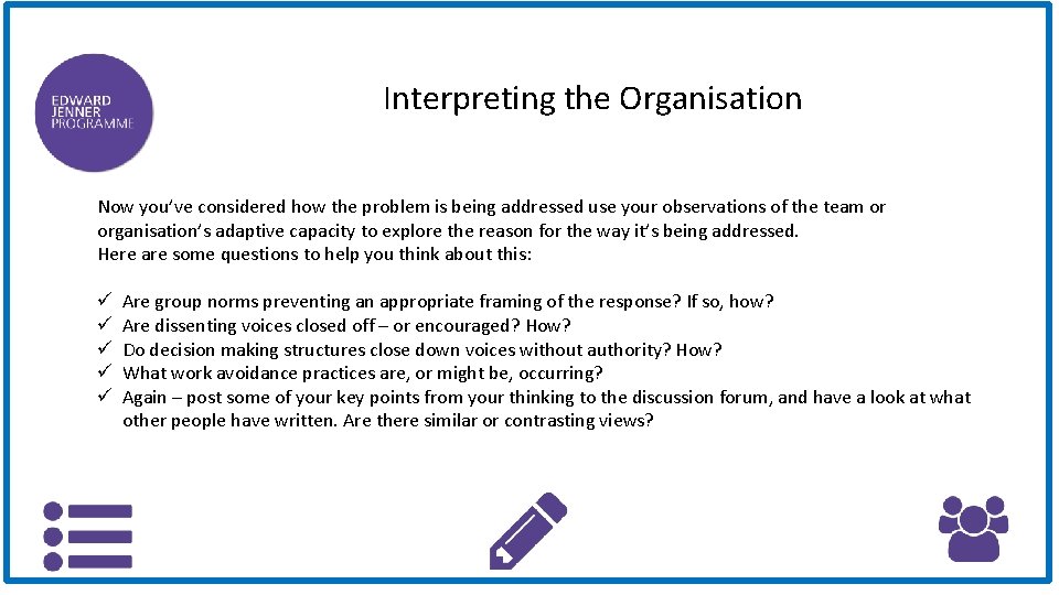 Interpreting the Organisation Now you’ve considered how the problem is being addressed use your