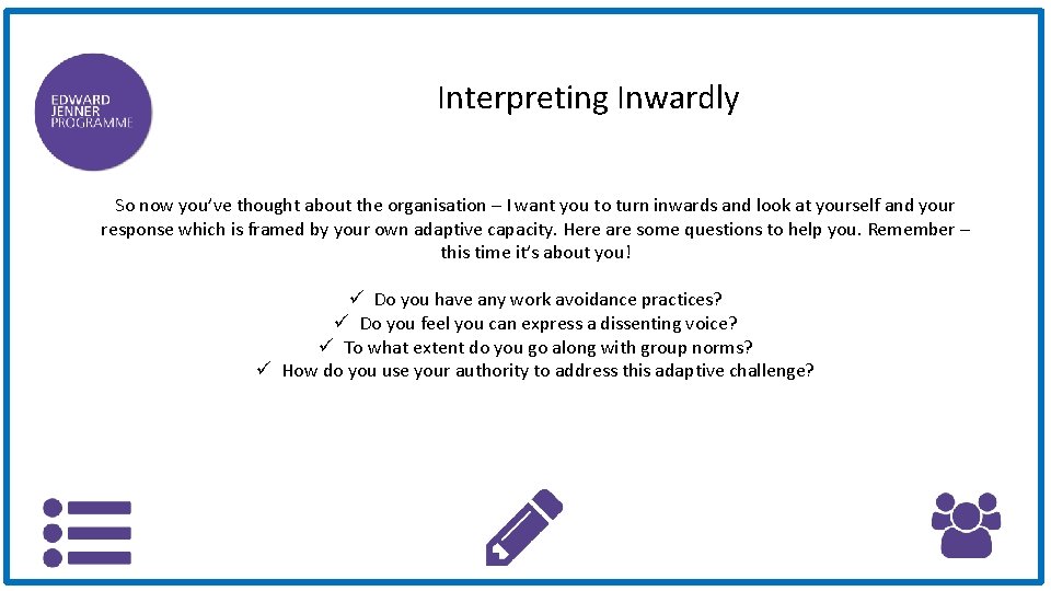 Interpreting Inwardly So now you’ve thought about the organisation – I want you to