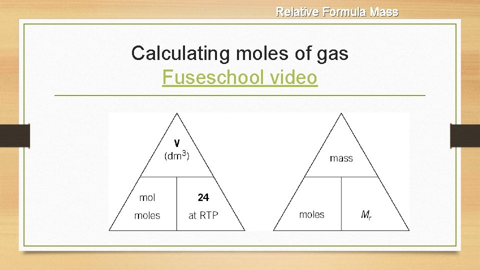 Relative Formula Mass Calculating moles of gas Fuseschool video Relative Formula Mass Calculating moles of gas Fuseschool video