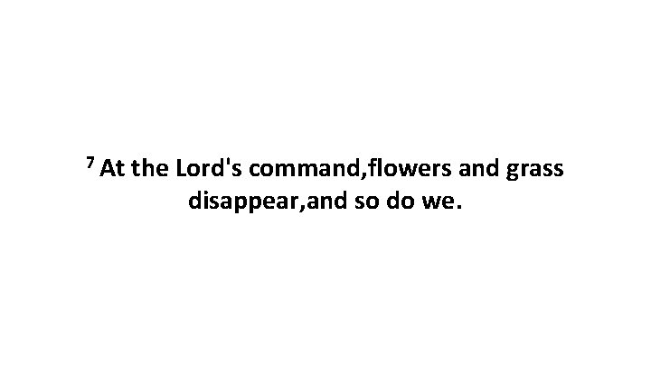 7 At the Lord's command, flowers and grass disappear, and so do we. 