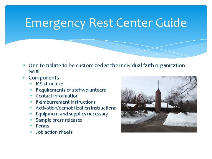 Emergency Rest Center Guide One template to be customized at the individual faith organization
