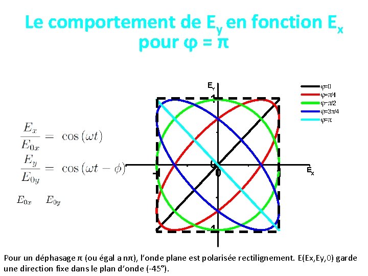 Le comportement de Ey en fonction Ex pour ϕ = π Pour un déphasage Le comportement de Ey en fonction Ex pour ϕ = π Pour un déphasage