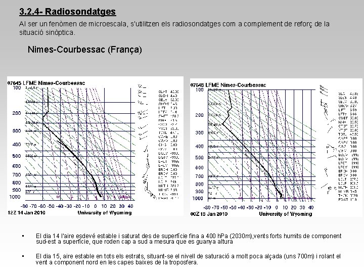 3. 2. 4 - Radiosondatges Al ser un fenòmen de microescala, s’utilitzen els radiosondatges