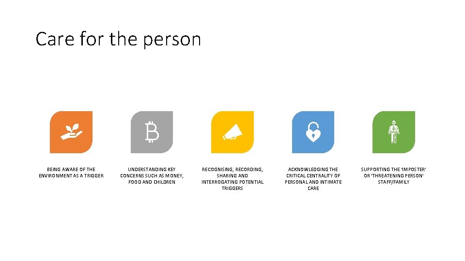 Care for the person BEING AWARE OF THE ENVIRONMENT AS A TRIGGER UNDERSTANDING KEY