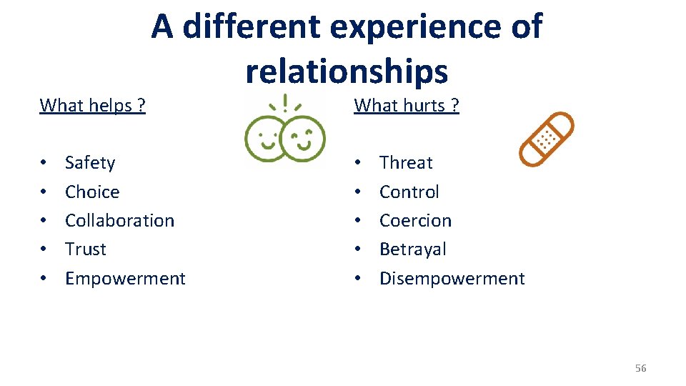 What helps ? • • • A different experience of relationships Safety Choice Collaboration