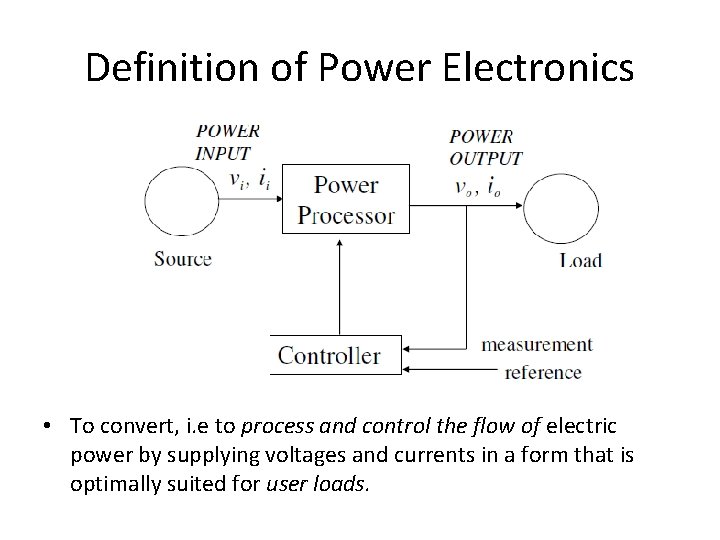 Definition of Power Electronics • To convert, i. e to process and control the