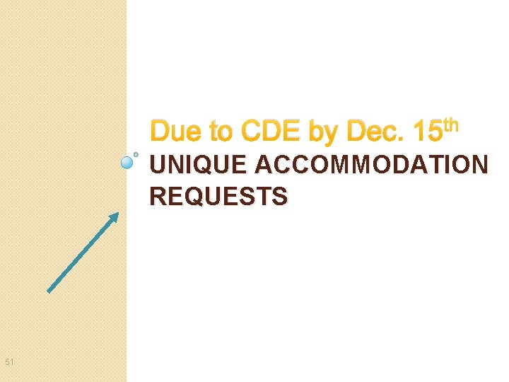 Due to CDE by Dec. th 15 UNIQUE ACCOMMODATION REQUESTS 51 