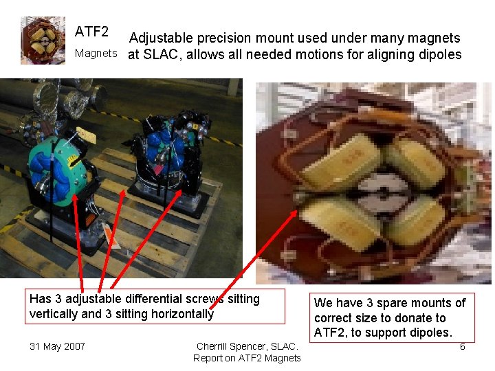 ATF 2 Magnets Adjustable precision mount used under many magnets at SLAC, allows all