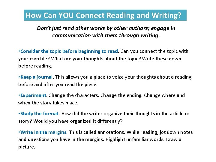 How Can YOU Connect Reading and Writing? Don’t just read other works by other