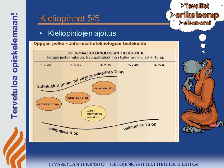 Tervetuloa opiskelemaan! Kieliopinnot 5/5 • Kieliopintojen ajoitus JYVÄSKYLÄN YLIOPISTO - TIETOJENKÄSITTELYTIETEIDEN LAITOS 