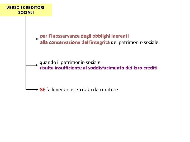 VERSO I CREDITORI SOCIALI per l’inosservanza degli obblighi inerenti alla conservazione dell’integrità del patrimonio