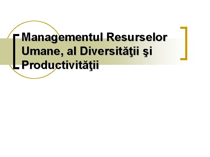 Managementul Resurselor Umane, al Diversităţii şi Productivităţii 