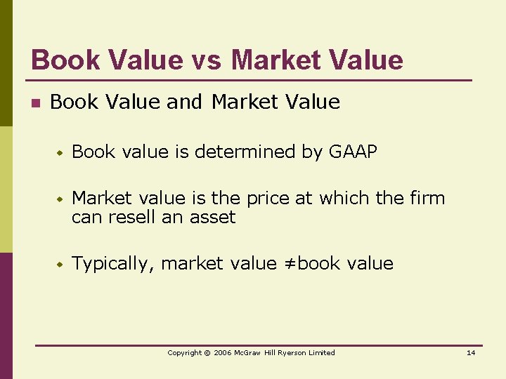 Book Value vs Market Value n Book Value and Market Value w Book value