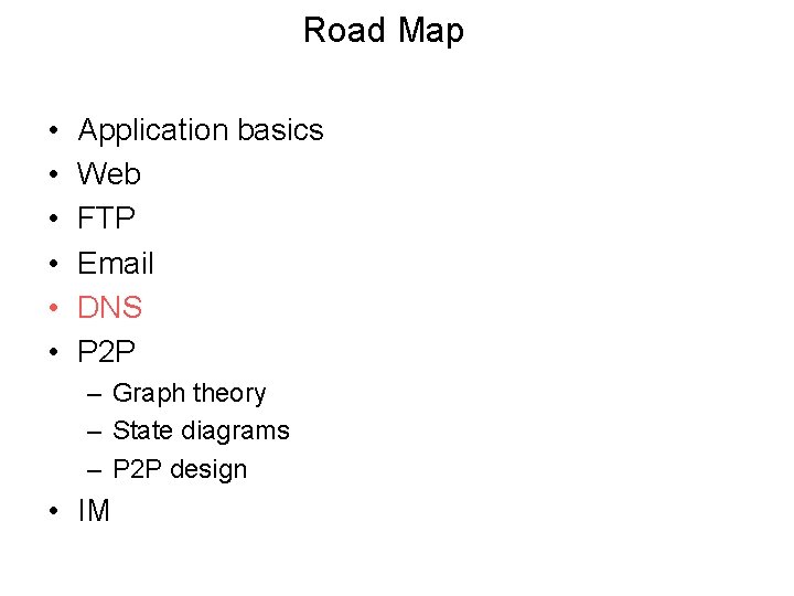 Road Map • • • Application basics Web FTP Email DNS P 2 P