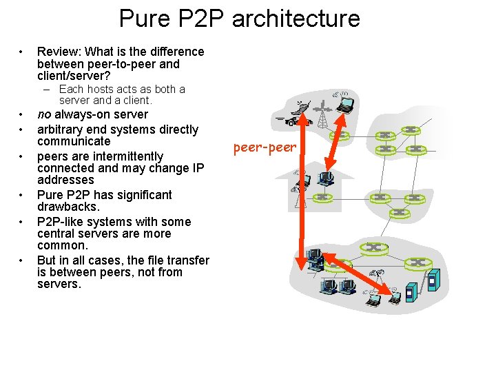Pure P 2 P architecture • Review: What is the difference between peer-to-peer and