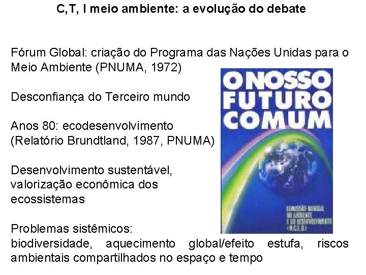 C, T, I meio ambiente: a evolução do debate Fórum Global: criação do Programa