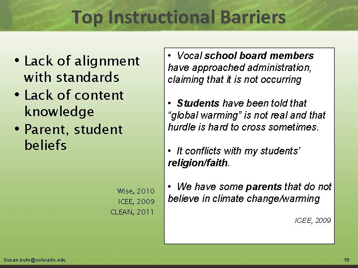 Top Instructional Barriers • Lack of alignment • • with standards Lack of content