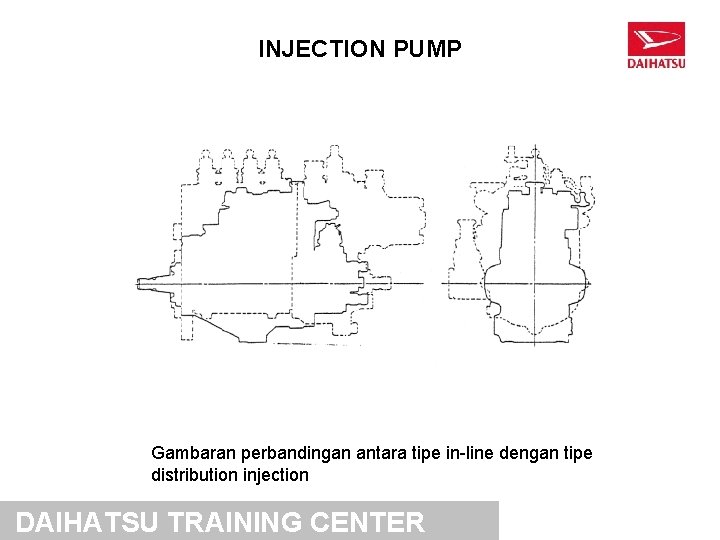 INJECTION PUMP Gambaran perbandingan antara tipe in-line dengan tipe distribution injection DAIHATSU TRAINING CENTER