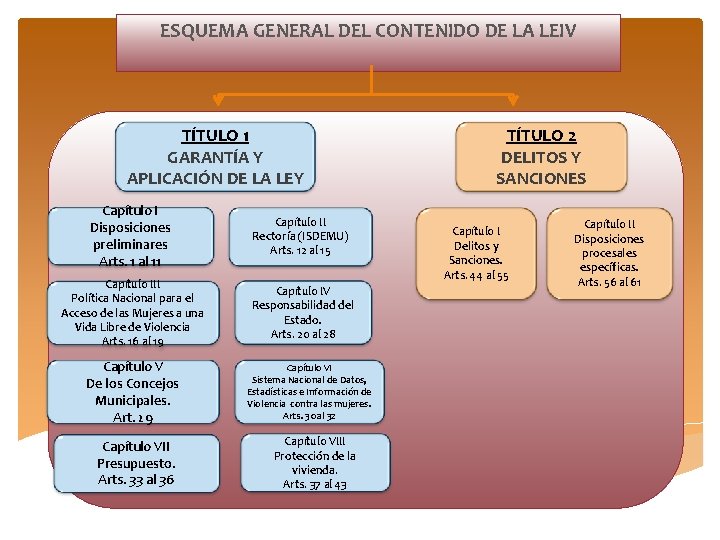 ESQUEMA GENERAL DEL CONTENIDO DE LA LEIV TÍTULO 1 GARANTÍA Y APLICACIÓN DE LA