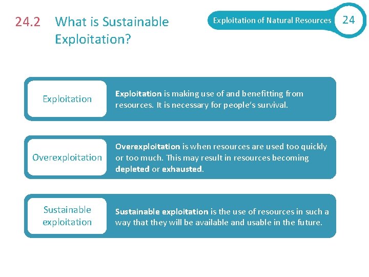 24. 2 What is Sustainable Exploitation? Exploitation of Natural Resources Exploitation is making use