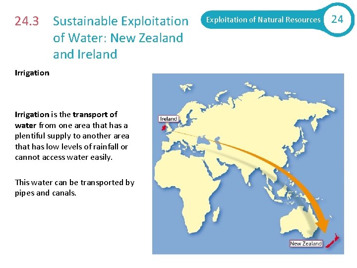 24. 3 Sustainable Exploitation of Water: New Zealand Ireland Irrigation is the transport of