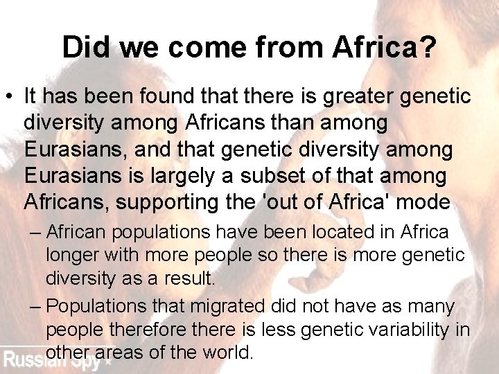 Did we come from Africa? • It has been found that there is greater