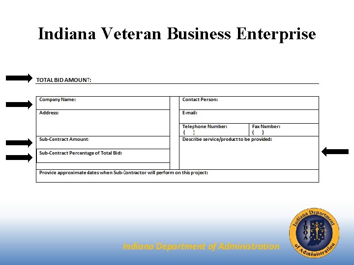 Indiana Veteran Business Enterprise Indiana Department of Administration 