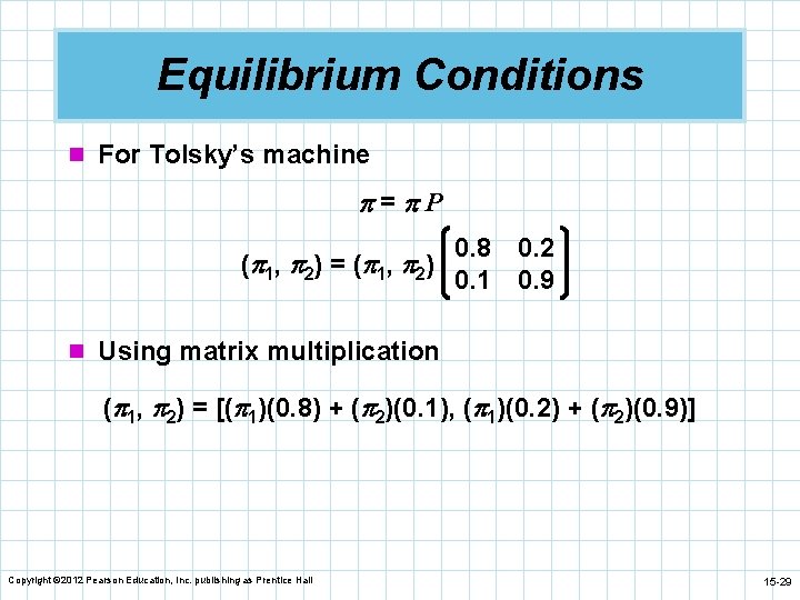 Equilibrium Conditions n For Tolsky’s machine = P 0. 8 0. 2 ( 1