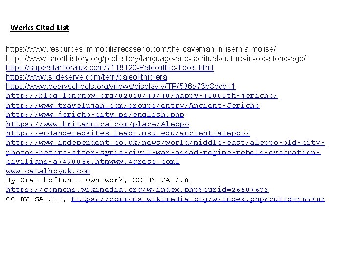 Works Cited List https: //www. resources. immobiliarecaserio. com/the-caveman-in-isernia-molise/ https: //www. shorthistory. org/prehistory/language-and-spiritual-culture-in-old-stone-age/ https: //superstarfloraluk.