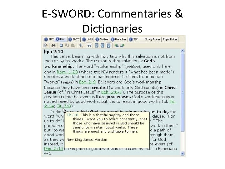 E-SWORD: Commentaries & Dictionaries 