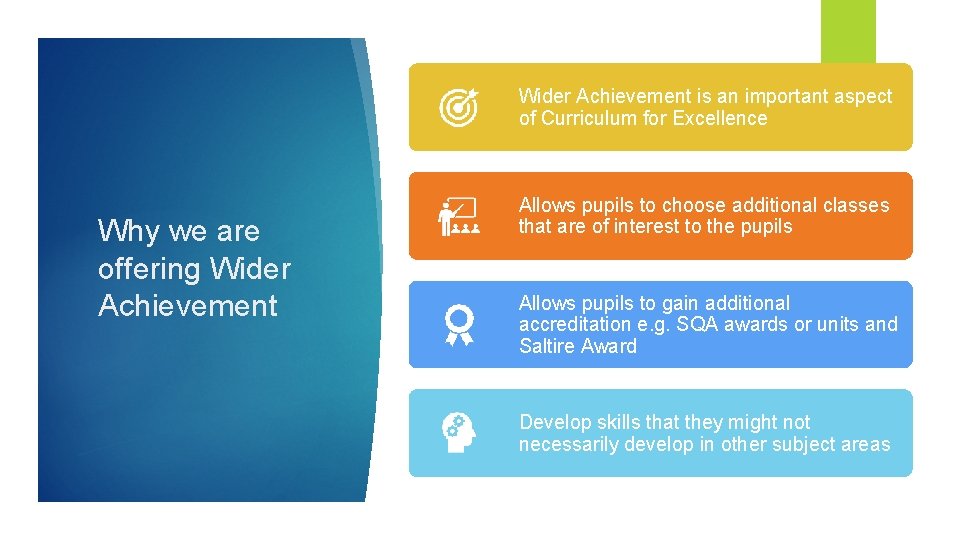 Wider Achievement is an important aspect of Curriculum for Excellence Why we are offering