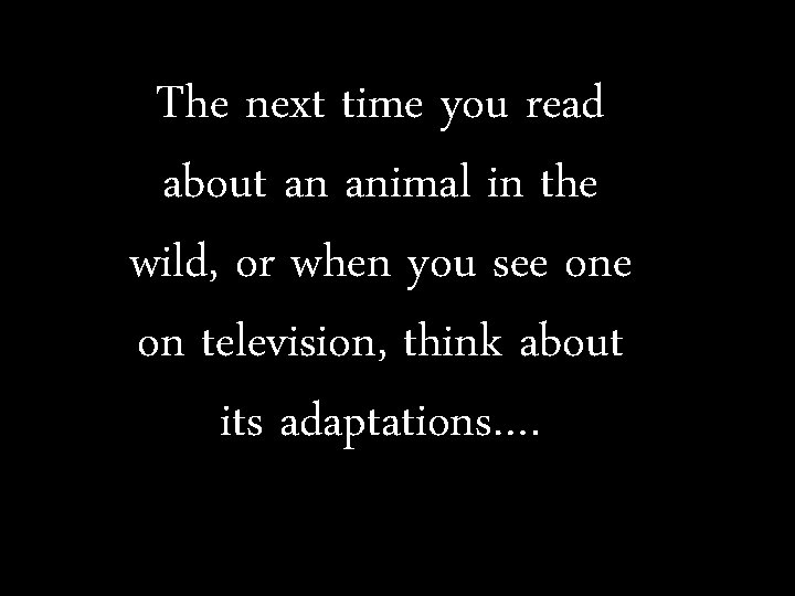 The next time you read about an animal in the wild, or when you