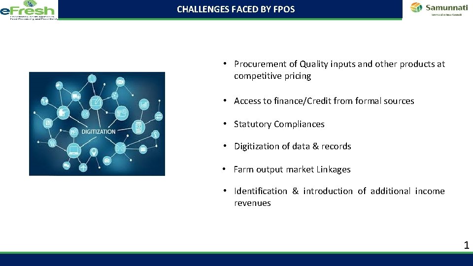 CHALLENGES FACED BY FPOS • Procurement of Quality inputs and other products at competitive