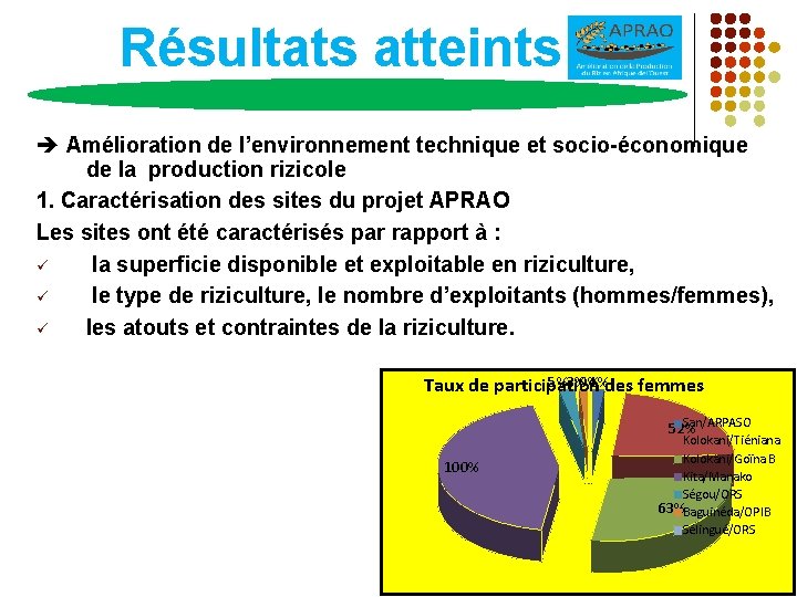 Résultats atteints Amélioration de l’environnement technique et socio-économique de la production rizicole 1. Caractérisation