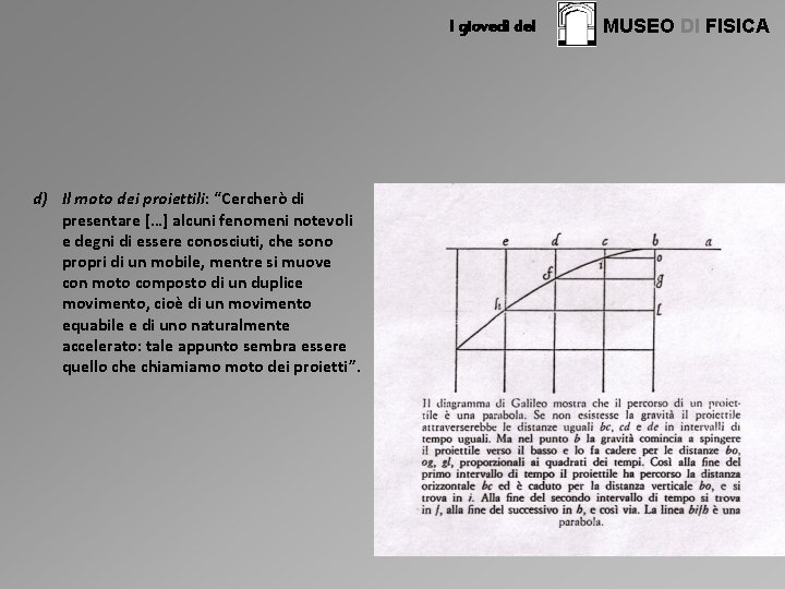 I giovedì del d) Il moto dei proiettili: “Cercherò di presentare […] alcuni fenomeni