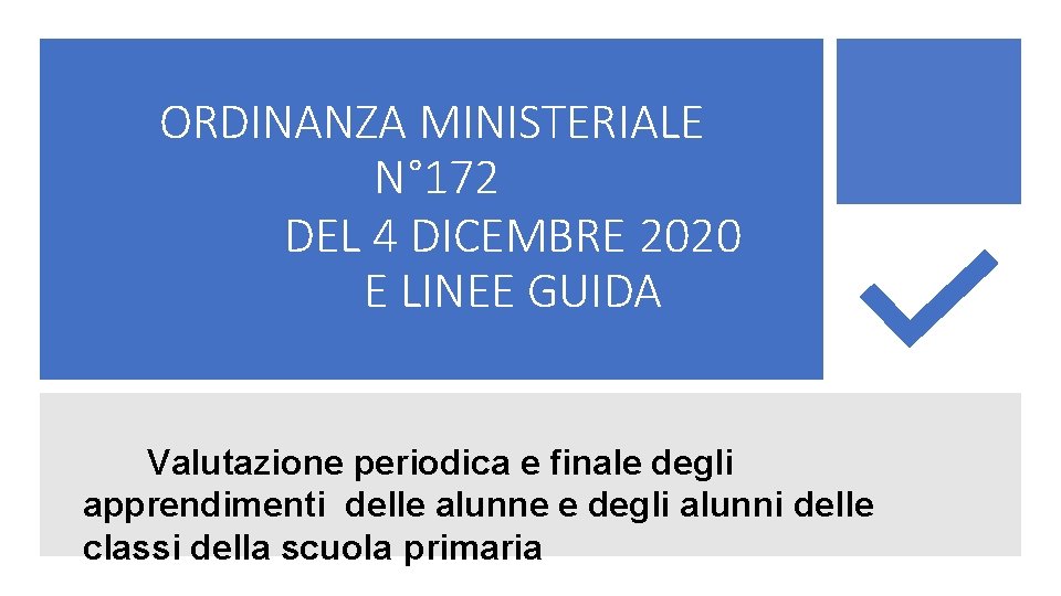 ORDINANZA MINISTERIALE N° 172 DEL 4 DICEMBRE 2020 E LINEE GUIDA Valutazione periodica e