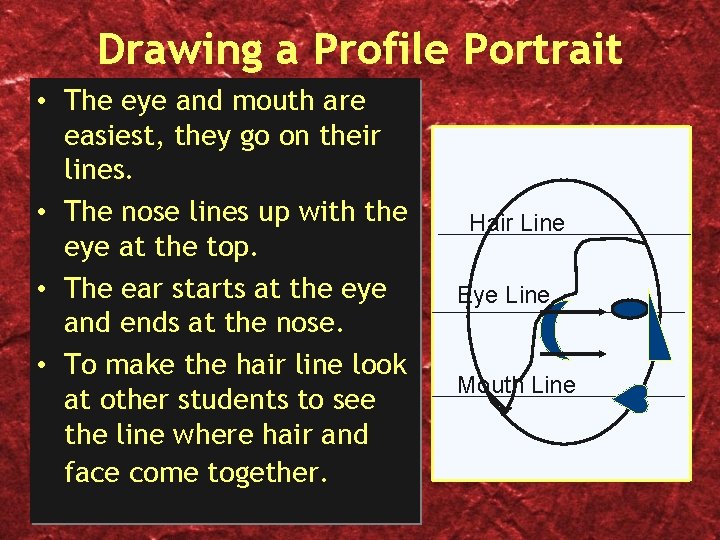Drawing a Profile Portrait • The eye and mouth are easiest, they go on