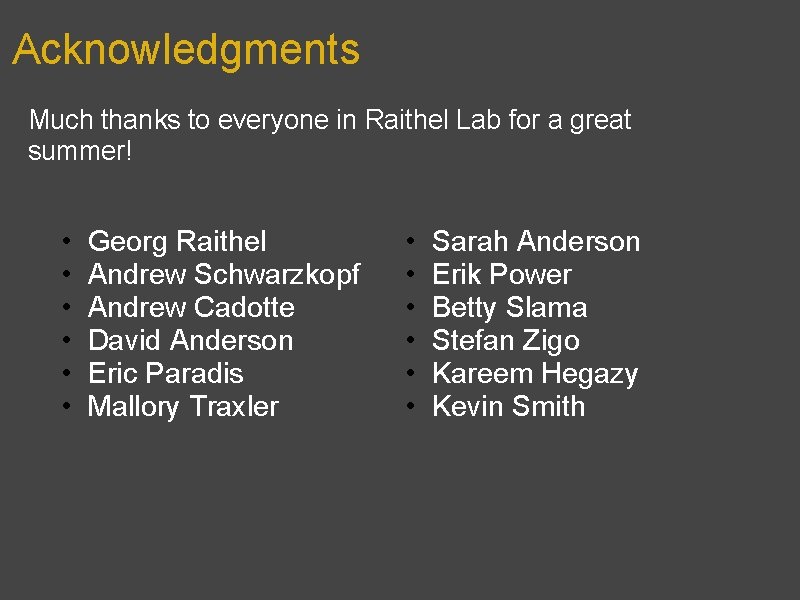 Acknowledgments Much thanks to everyone in Raithel Lab for a great summer! • •
