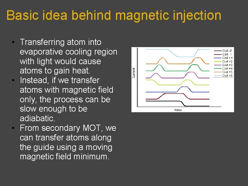 Basic idea behind magnetic injection • Transferring atom into evaporative cooling region with light