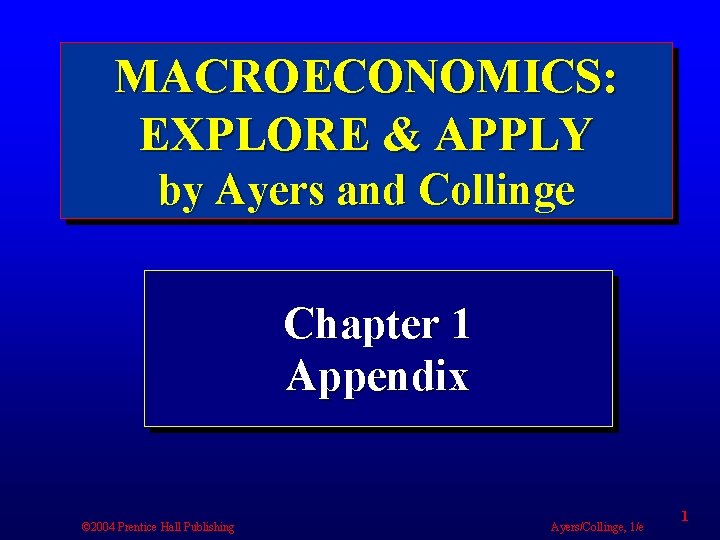 MACROECONOMICS: EXPLORE & APPLY by Ayers and Collinge Chapter 1 Appendix © 2004 Prentice