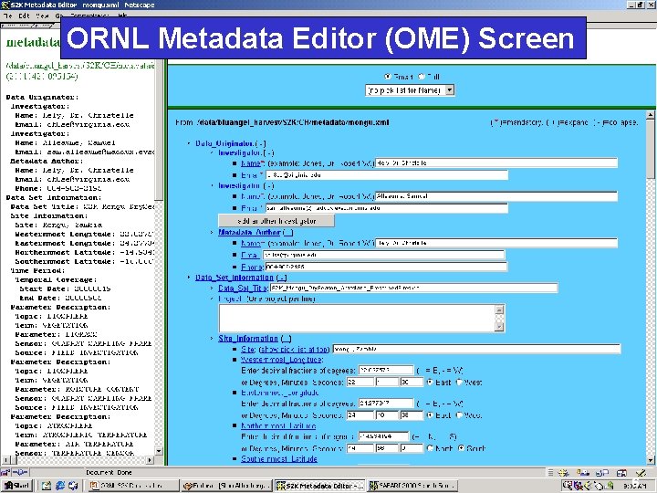 ORNL Metadata Editor (OME) Screen 6 