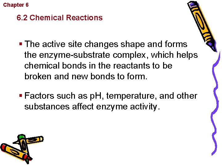 Chapter 6 Chemistry in Biology 6. 2 Chemical Reactions § The active site changes